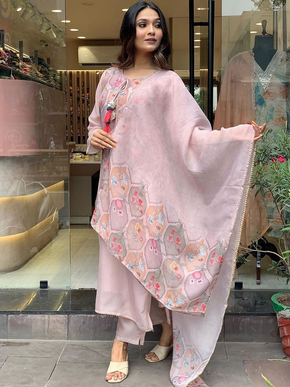 Kalaai Designer Taby Silk Printed Kurti With Bottom Dupatta Suppliers In India
